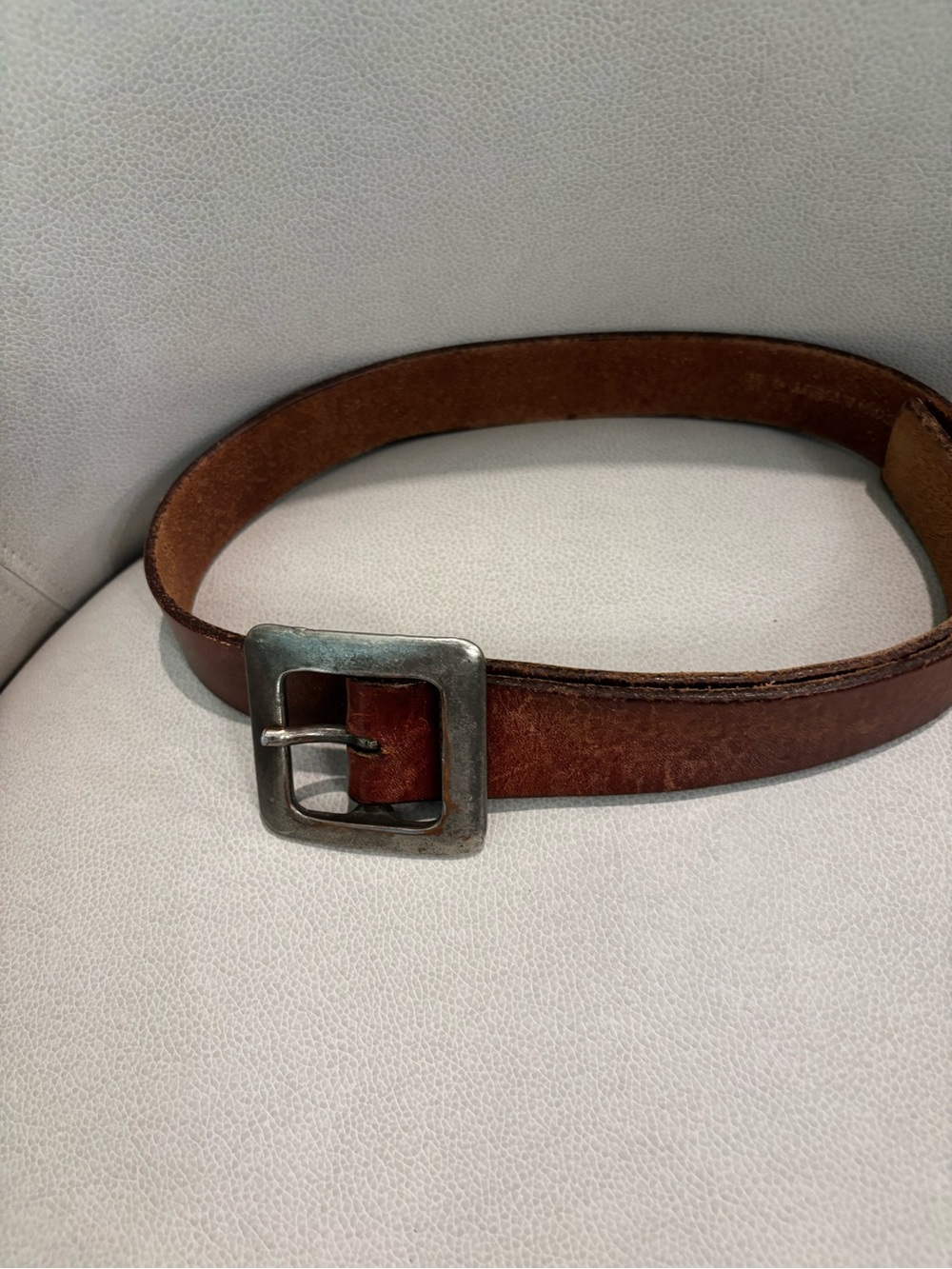 Brown Leather Belt with Antiqued Silver Square Buckle